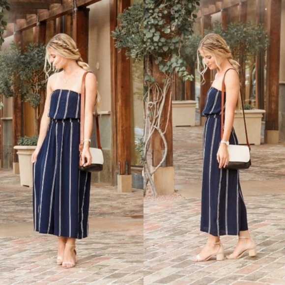 UO Silence+Noise Stripe Strapless Romper Jumpsuit - Picture 2 of 3